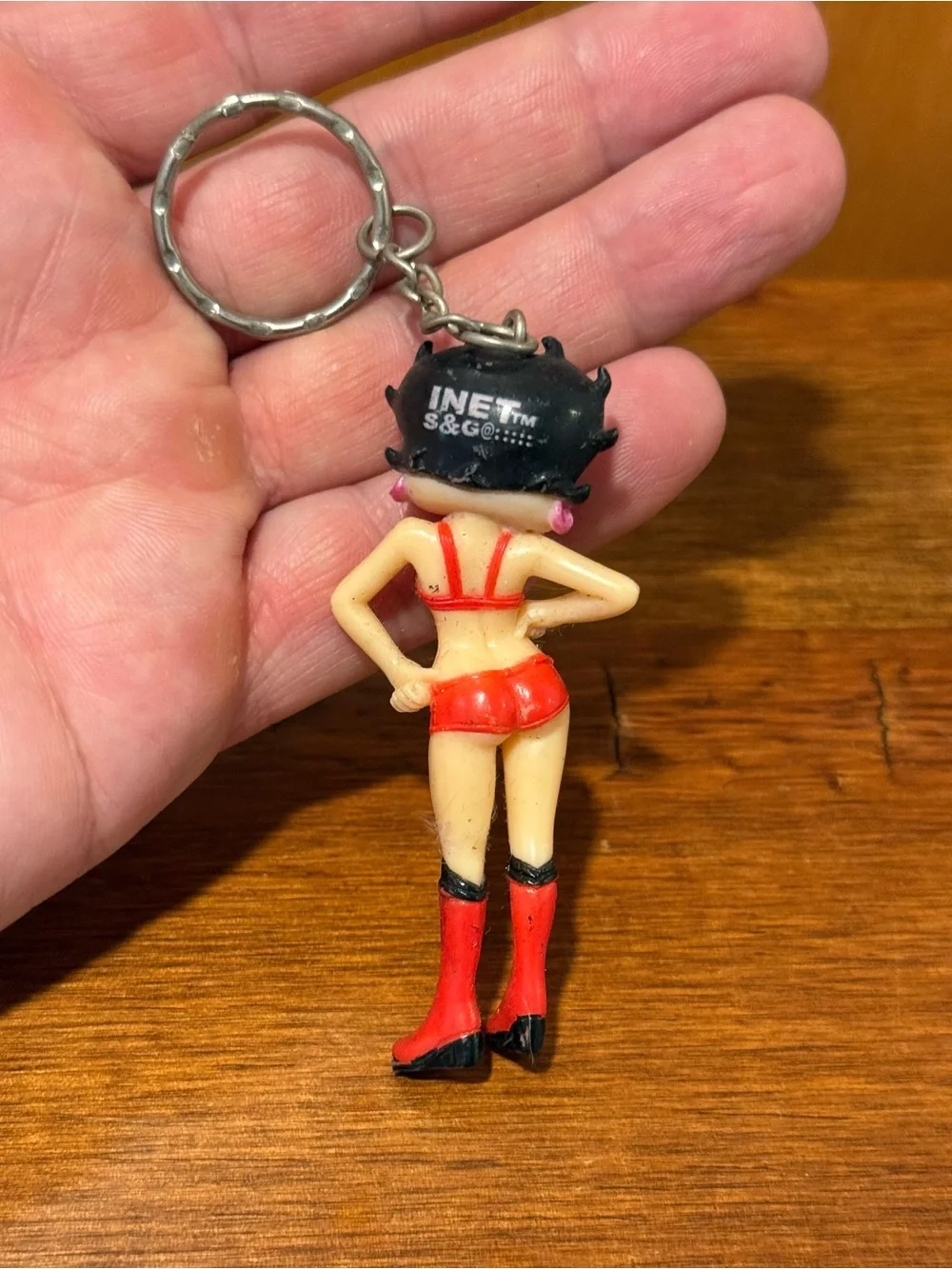 Vintage 70s Betty Boop Red Bikini Boots rubber Keychain Keyring Figurine Sz 3”